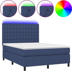 vidaXL Κρεβάτι Boxspring με Στρώμα &amp; LED Μπλε 140x190 εκ. Υφασμάτινο