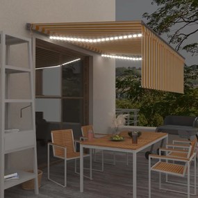 vidaXL Τέντα Αυτόματη με Σκίαστρο/LED/Αισθ. Ανέμου Κίτρ/Λευκό 4,5x3 μ.