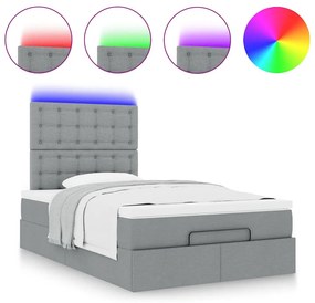 vidaXL Οθωμανικό κρεβάτι με στρώμα &amp; LEDs Ανοιχτό γκρι Ύφασμα
