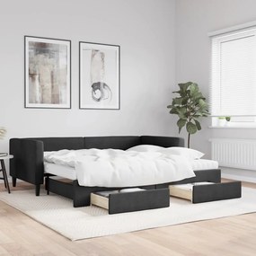 Καναπές Κρεβάτι Συρόμενος Μαύρος 90x200 εκ. Ύφασμα &amp; Συρτάρια - Μαύρο