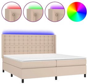 vidaXL Κρεβάτι Boxspring Στρώμα&amp;LED Καπουτσίνο 200x200 εκ. Συνθ. Δέρμα