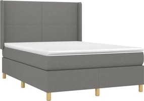 vidaXL Κρεβάτι Boxspring με Στρώμα &amp; LED Σκ.Γκρι 140x200 εκ Υφασμάτινο