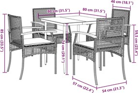 vidaXL Σετ Τραπεζαρίας Κήπου 5 τεμ. Γκρι Συνθ. Ρατάν με Μαξιλάρια