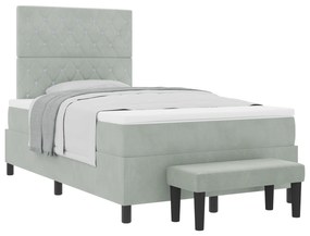 vidaXL Κρεβάτι box spring  με στρώμα & πάγκο ανοιχτό γκρι 120x200 εκ. βελούδο