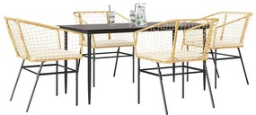 vidaXL Σετ Τραπεζαρίας Κήπου 5 Τεμ. Καφέ Συνθ.Ρατάν/Γυαλί με Μαξιλάρια