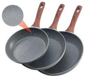 VEVOR 3Pcs Frying Pan Aluminum Skillet Set 250 280 325 mm Nonstick Seasoned Grey