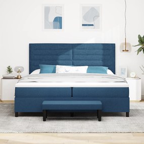 vidaXL Κρεβάτι με βάση και στρώμα & πάγκο μπλε 200x200 εκ. υφασμάτινο