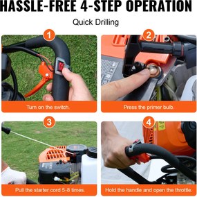 VEVOR Gas Post Hole Digger 63CC 2400W με τρυπάνια 20,3 cm &amp; 1 ράβδο επέκτασης