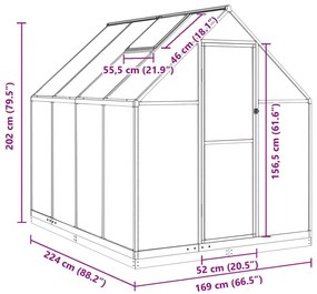 Θερμοκήπιο με Πλαίσιο Βάσης Πράσινο 224x169x202 εκ. Αλουμινίου - Πράσινο