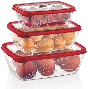 Herzberg Σετ 3 πλαστικά BPA Free δοχεία φαγητού με καπάκια HG-L764RED