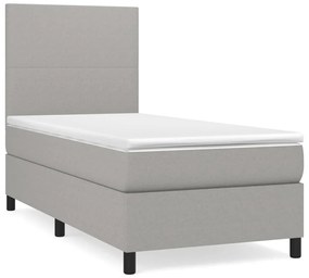 Κρεβάτι Boxspring με Στρώμα Ανοιχτό Γκρι 90x200 εκ. Υφασμάτινο - Γκρι