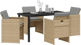 vidaXL Σέτ φαγητού για κήπο 5 pcs Μπεζ συνθετικό ρατάν