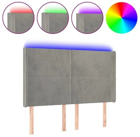 vidaXL Κεφαλάρι Κρεβατιού LED Ανοιχτό Γκρι 147x16x118/128εκ. Βελούδινο