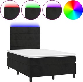 vidaXL Κρεβάτι Boxspring με Στρώμα &amp; LED Μαύρο 120x190 εκ. Βελούδινο