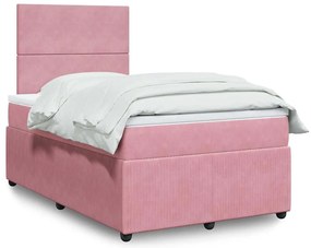 vidaXL Κρεβάτι Boxspring με Στρώμα Ροζ 120x190 εκ. Βελούδινο