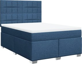 vidaXL Κρεβάτι Boxspring με Στρώμα Μπλε 140x190 εκ. Υφασμάτινο