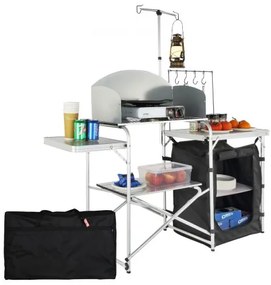 VEVOR Camping Kitchen Table Folding Portable Cook Table 1 Cupboard &amp; Windscreen
