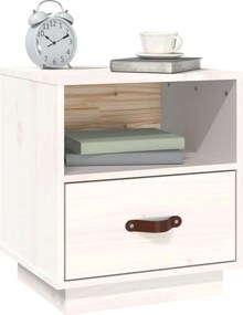 vidaXL Κομοδίνο Λευκό 40 x 34 x 45 εκ. από Μασίφ Ξύλο Πεύκου