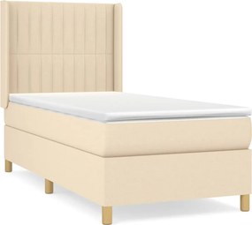 vidaXL Κρεβάτι Boxspring με Στρώμα Κρεμ 90x200 εκ.Υφασμάτινο
