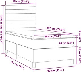 vidaXL Κρεβάτι Boxspring με Στρώμα Taupe 90x190 εκ.Υφασμάτινο