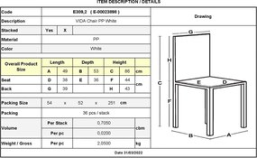VIDA Καρέκλα Κήπου - Βεράντας Στοιβαζόμενη, PP Άσπρο   1τμχ