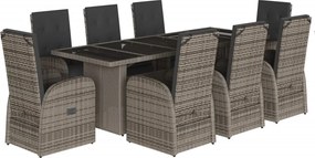 vidaXL Σετ Τραπεζαρίας Κήπου 9 τεμ. Γκρι Συνθ. Ρατάν με Μαξιλάρια