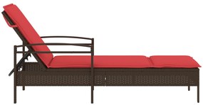vidaXL Ξαπλώστρα Ήλιου με Μαξιλάρι Καφέ 63x200x81 εκ Πολυ Ρατάν