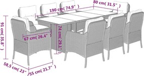 vidaXL Σετ Τραπεζαρίας Κήπου 9 τεμ Μαύρο από Συνθ. Ρατάν με Μαξιλάρια