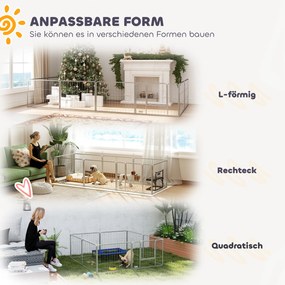 PawHut Περίφραγμα κατοικίδιων, φράχτης σκύλου, παιδική χαρά κατοικίδιων, ευέλικτα προσαρμόσιμο, ανοξείδωτος χάλυβας