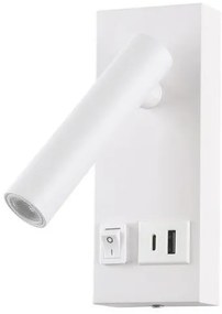 Σποτ Φωτιστικό Τοίχου LED 2W 3000K ON/OFF Υποδοχή USB Plus Eurolamp-145-22069-Λευκό 145-22069