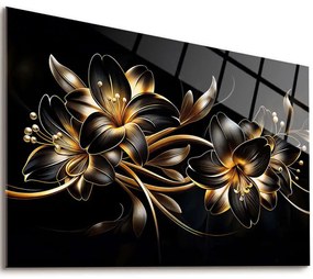 Πίνακας Γυάλινος Midnight Florals 225ATP1135 65x45cm Black-Gold Wallity Οριζόντιοι Glass