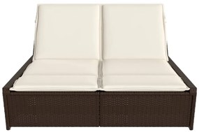 vidaXL Ξαπλώστρα Διπλή Καφέ από Συνθετικό Ρατάν με Μαξιλάρια