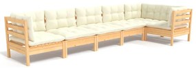 vidaXL Σαλόνι Κήπου Σετ 6 Τεμαχίων από Ξύλο Πεύκου με Κρεμ Μαξιλάρια