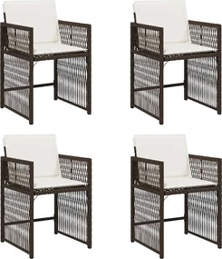 vidaXL Καρέκλες Κήπου 4 τεμ. Καφέ Συνθ. Ρατάν Μαξιλάρια