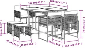 vidaXL Σετ Τραπεζαρίας Κήπου 9 τεμ. Γκρι Συνθ. Ρατάν με Μαξιλάρια