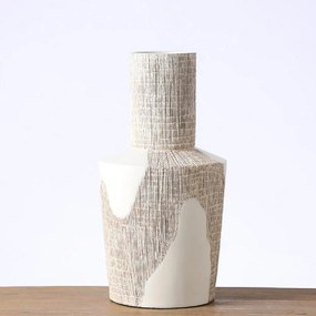 Βάζο ανάγλυφο λευκό μπεζ 18.5x18.5x35cm
