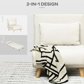 HOMCOM Πολυθρόνα-Κρεβάτι, 6-Θέσεων Ρυθμιζόμενη Πλάτη, Απομίμηση Λινού, έως 120 kg, Κρεμ