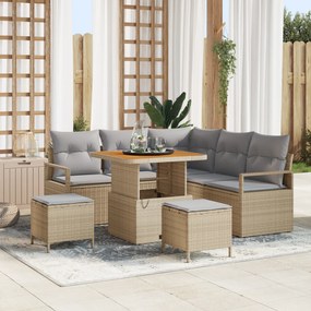 vidaXL Σετ καναπέ κήπου 8 τεμαχίων με μαξιλάρια Μπεζ Πολυ ρατάν Ακακία