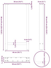 Πόδια τραπεζιού μπαρ Μαύρο 2 τεμ. 50x(90-91) εκ. Ατσάλι - Μαύρο