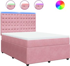 vidaXL Κρεβάτι Boxspring με Στρώμα Ροζ 140x190 εκ. Βελούδινο