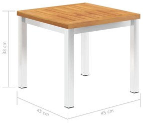 vidaXL Τραπεζάκι Κήπου 45x45x38 εκ. Μασίφ Ξύλο Ακακίας / Ανοξ. Ατσάλι