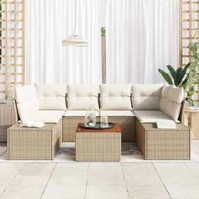 vidaXL Σετ Καναπέ Κήπου με μαξιλάρι 7 pcs Μπεζ Πολυ ράταν