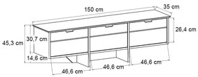 Έπιπλο τηλεόρασης Venita Megapap χρώμα sapphire oak - ανθρακί 150x35x45,3εκ.