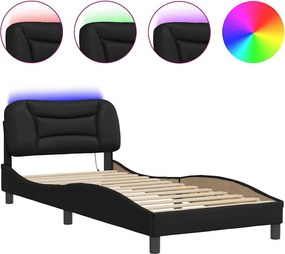 vidaXL Πλαίσιο κρεβατιού με LED χωρίς στρώμα Hvar Μαύρο 80x190 εκ.