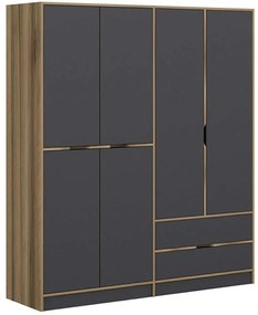 Ντουλάπα Εξάφυλλη Elina 506MNR2482 185x52x208cm Oak-Anthracite Six Door