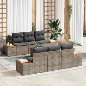 vidaXL Σετ Καναπέ Κήπου με μαξιλάρι 7 pcs Γκρι Πολυ ράταν