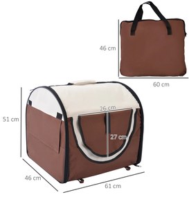 PawHut Σκυλοκουτί αναδιπλούμενο, τσάντα μεταφοράς κατοικίδιων με μαξιλάρι, τσάντα ταξιδίου, αδιάβροχο ύφασμα Oxford, καφέ, 61 x 46 x 51 cm