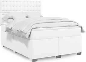 vidaXL Κρεβάτι Boxspring με Στρώμα Λευκό 140x190εκ.από Συνθετικό Δέρμα