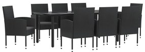 vidaXL Σετ Τραπεζαρίας Κήπου 9 Τεμ. Μαύρο από Συνθετικό Ρατάν / Ατσάλι