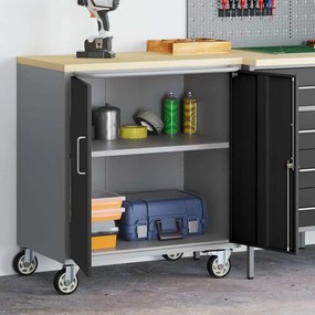 vidaXL Εργαστήριο με τροχούς Μαύρο και γκρι 75 x 45 x 85 εκ.